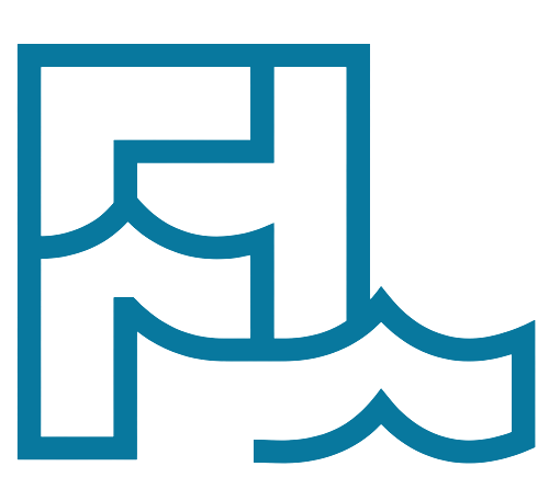 Flooders logo: an F rising out of waves
